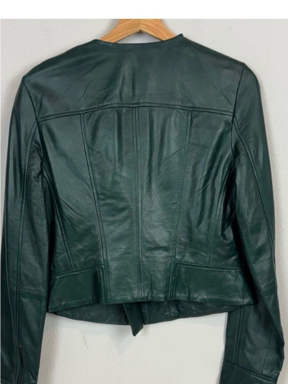 Nordstrom Halogen Quilted Green Leather Moto Jacket M - Picture 4 of 11